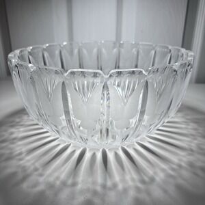 Art Deco Crystal Bowl Frosted Tulips Scalloped Edges